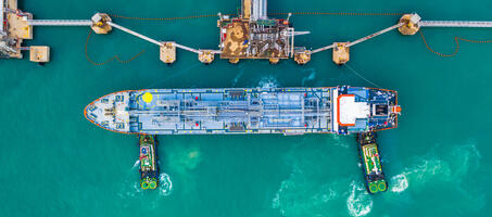 Tanker ship logistic import export business and transportation, Aerial view.